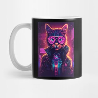 Futuristic Cyberpunk Neon Cat Wearing Glasses Mug